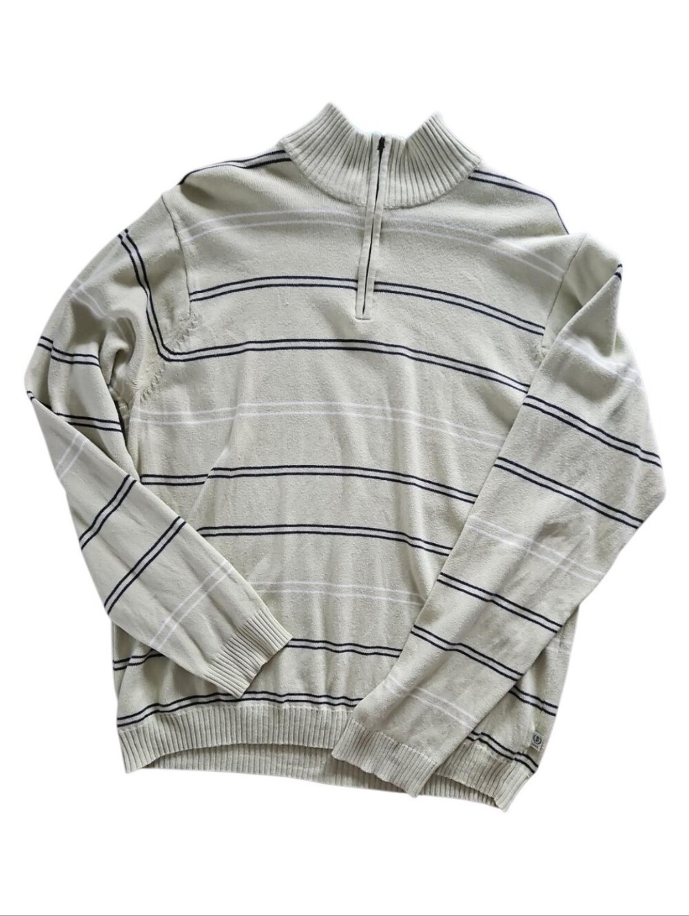 IZOD Mens' Large Quarter Zip Pullover Sweater Striped Light Mint Green Navy